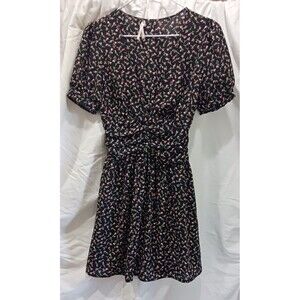 Urban Outfitters Ditsy Tulips Ruched Waist puffed ruffle Sleeve Dress-Size S